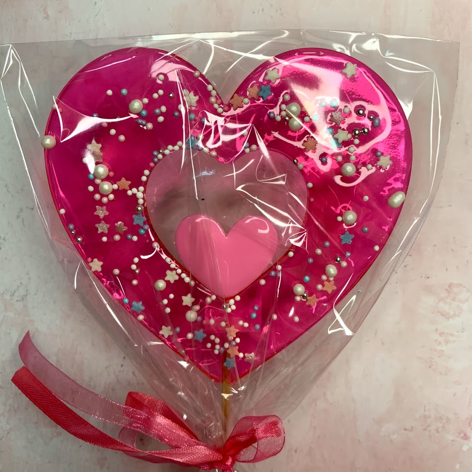 Леденец топпер «Сердечко» розовое с посыпкой 12,5см