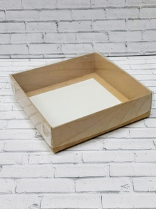 Коробка для пряников крафт с пластиковой крышкой 15*15*4см