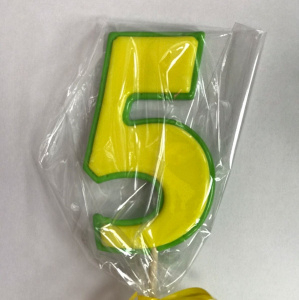 Леденец топпер 3D цифра "5" желто/зелёная 7,5см.