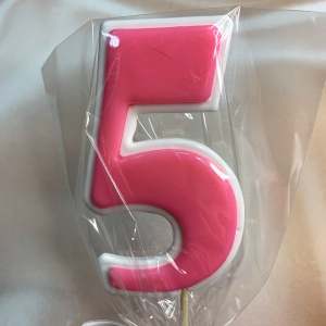 Леденец топпер 3D цифра "5" белый/розовый 10,5см