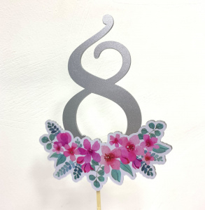 Топпер "8 марта" цветы серебро