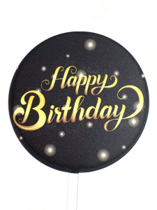 Топпер акриловый  "Happy BIRTHDAY" черный со звездами