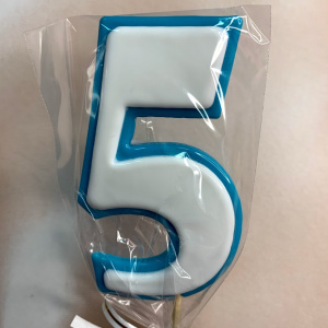Леденец топпер 3D цифра "5" бирюзово/белый 10,5см