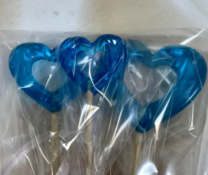 Набор леденцов "Сердечки" - 3 шт, голубые, прозрачные