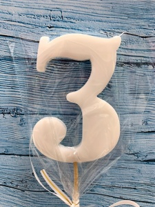 Леденец топпер цифра "3" белый матовый 8см