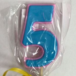 Леденец топпер 3D цифра "5" голубо/розовая 7,5см.