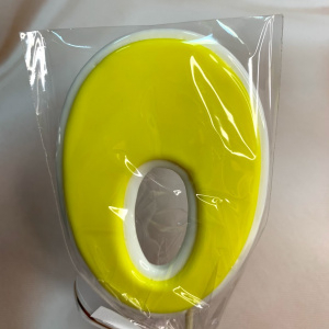Леденец топпер 3D цифра "0" бело/желтый 10,5см