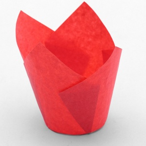 Бумажная форма "Тюльпан" для маффина, красная - 50 шт