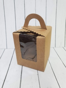 Коробочка на 1 капкейк с ручкой крафт